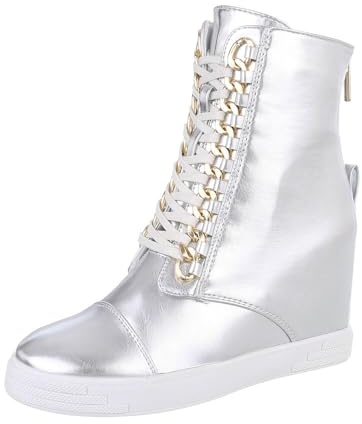 Ital Design Damenschuhe Stiefeletten High-Heel Stiefeletten, 0-583-, Kunstleder, Silber, Gr. 38