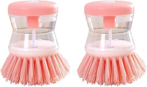 2 Stück Rosa Seifenspender-Bürste, Küchenbürste für die Reinigung von Töpfen und Pfannen, Spülbürste mit Flüssigseifenspender,Obst und Gemüse Küchenutensilien, Gadgets