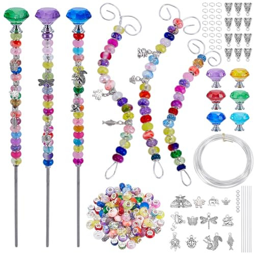 FREEBLOSS 260+ Stück DIY Feenstab-Gartenstecker Set mit Perlen, Kristallstopper und Tieranhänger