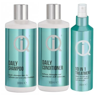 IQ Intelligent Haircare Collection: Daily Shampoo 300ml, Hydrating Conditioner 300ml, and Versatile 10-in-1 Spray 250ml – A Complete Haircare Solution for Cleansing, Moisturizing, and Protection