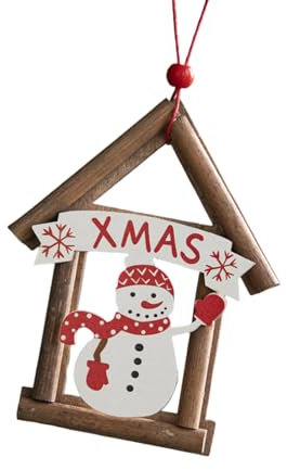 Jiqoe Bunter Weihnachtsbaum-Holzornament, Weihnachtsbaum, hängende Hütte, Ornament, zarte Holzhäuser, Anhänger für Festivals