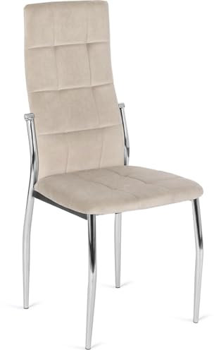 MEBEL ELITE - Esszimmer Stuhl in Velourstoff - Essstühle Beige 101 x 46 x 48 [cm] - Weicher Polsterstuhl Esszimmer - Gesteppter Wohnzimmer Stuhl - Stabile Essstühle, leicht zu reinigen