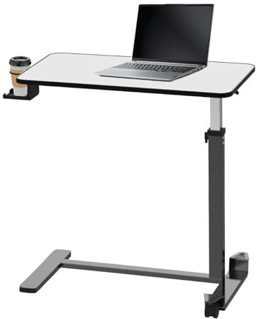 Loyoda Adjustable Overbed Table with Invisible Casters ,Bedside Table with Cup Holder,Computer Desk for Medical or Home use Silver-Grey Color(30.3 W x 15.3 D)
