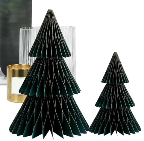 Albero di Natale in carta, stile vintage, centrotavola multistrato, piccoli alberi di carta , 2 decorazioni da tavola riutilizzabili per la casa