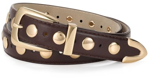 JasGood Cinturón de piel para mujer con hebilla dorada, cinturón vintage punk rock cinturón de moda con remaches para vaqueros y uso diario