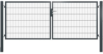SKS Zaun Doppeltor Doppelstabmattenzaun Breite 3,0 m anthrazit (RAL7016) verzinkter Stahl