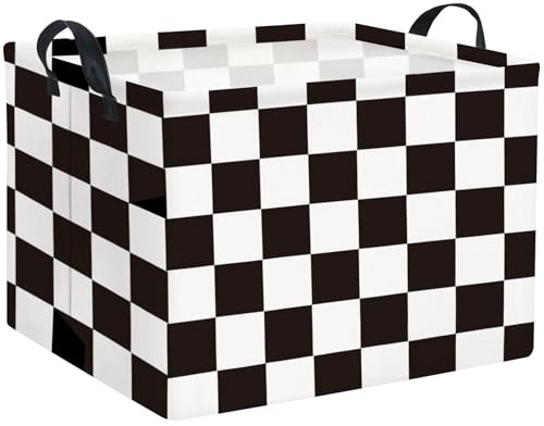HIYAGON Rectangular Cars Easter Basket for Boys Checkered Basket Kids Baby Storage Bin Toy Organizer Box Car Room Decor(Racing Flag)