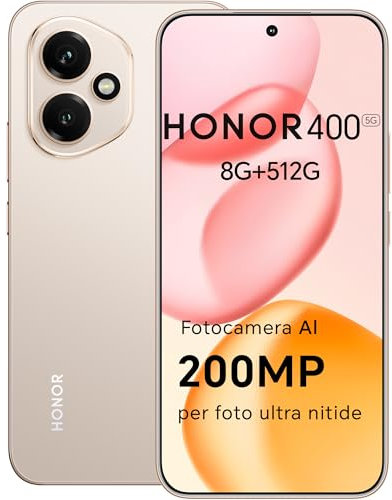 HONOR 400 Smartphone 5G Dual SIM NFC,200MP con AI fotografica,8GB/256GB, 5300 mAh, 6.55 pollici AMOLED Eye-Care Display cellulare, Snapdragon 7 Gen 3 telefono, Smartphone con Android 15,Desert Gold