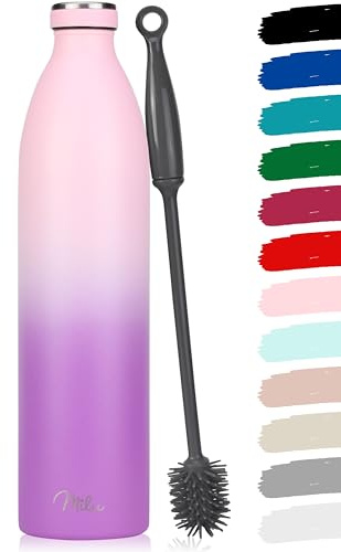 Milu Edelstahl Trinkflasche 350ml, 500ml, 750ml, 1L, 1,5L – Thermosflasche für Kinder Erwachsene auslaufsicher Isolierflasche Kohlensäure geeignet– inkl. Reinigungsbürste (Pink Violett, 1500ml)