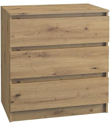 roe furniture Kommode mit 3 Schubladen | Komodenschrank 70 cm Breit, Schubladenschrank für Wohnzimmer, Schlafzimmer, Flur - Modern, Grifflose Front – 70x35x76 cm