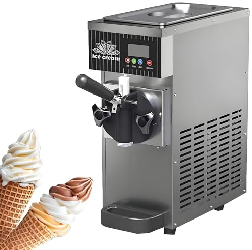 TozMvi Countertop Soft Serve Ice Cream Maker,450W Single Flavor with 2.5L Hopper,LCD Panel Auto Clean Pre-cooling,Commercial Ice Cream Machine,4-5 Kg/H Yield Grey