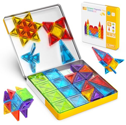 Magneverse Magnetische Bausteine Reiseset 56 Teile - Magnetbausteine Reisespiele Kinder - Magnetic Tiles Flugzeug Beschäftigung Kinder ab 3+ Jahre - STEM Kreatives Reisespielzeug - Ostergeschenke