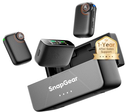 Snapgear MIC PRO Wireless Microphone for iPhone/Android/Camera/PC, 48kHz CD-Quality, AI Noise Cancelling, 820ft Range, Up to 18H Runtime, Portable Clip-On Mic for Vlog, Streaming, Podcast