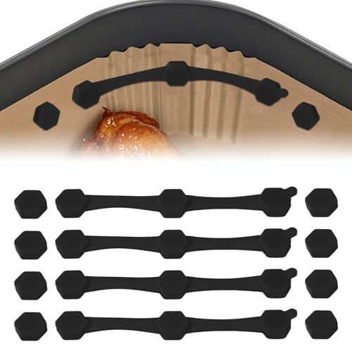 4 Sets Air Fryer Magnet Silicone Buckle Kit, High Temp Resistant Magnetic Clips for Parchment Paper Liners Secure Food Cover & Prevent Burning Air Fryer Accessories (Black)
