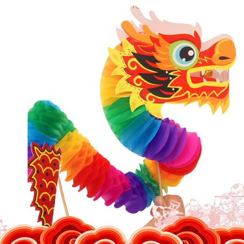 Hjatirace Marionnette dragon en papier – Guirlande en papier faite à la main pour le Nouvel An, l'année lunaire, kit de marionnettes à faire soi-même pour anniversaire