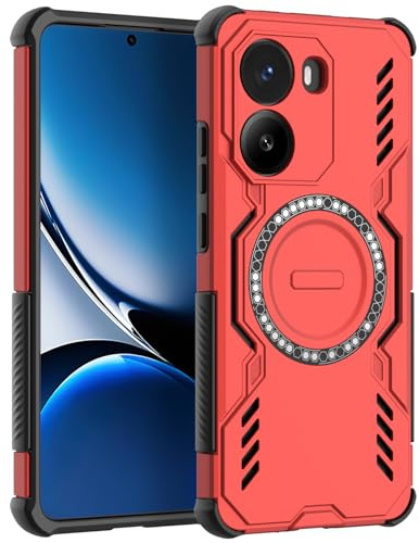 LVVFEI Magnética Funda para Xiaomi Poco X7 Pro 5G/ Redmi Turbo 4 Compatible con MagSafe Carcasa Xiaomi Poco X7 Pro con Protección contra Golpes, Diseño con Orificios de Ventilación, Rojo