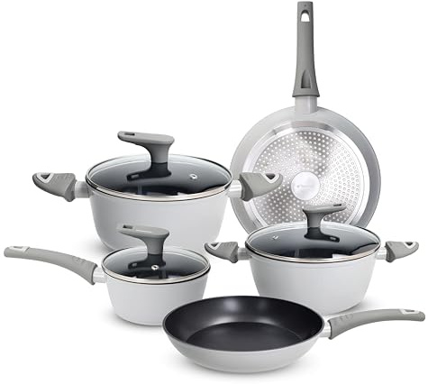 Tognana Grey, Batteria di pentole e padelle 8 pezzi, alluminio forgiato, grigio