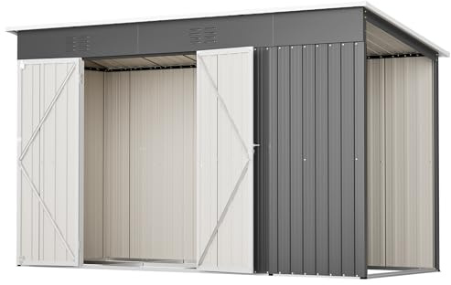 10×4 FT Metall Gerätehaus Anthrazit, Werkzeugschuppen 311x123x181 cm, wetterfestes Gartenschuppen aus Stahl, ideal für Gartengeräte & Werkzeugaufbewahrung (Grey, 311x123x181cm)