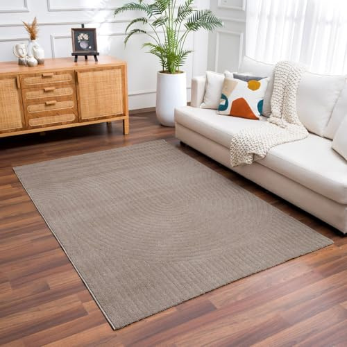 VIMODA Kurzflor Teppich Wohnzimmer – Moderner Design Teppich mit Struktur, weich, pflegeleicht, in Creme, Beige & Taupe,Maße:80x300 cm;Farbe:140T