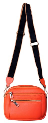 Lorenz Leichte Crossbody-Tasche mit mehreren Taschen für Damen, mattes Polyurethan, verstellbarer Riemen, doppelte Reißverschlusstaschen vorne, Alltags-Reisetasche, 19 x 15 x 8 cm, Orange