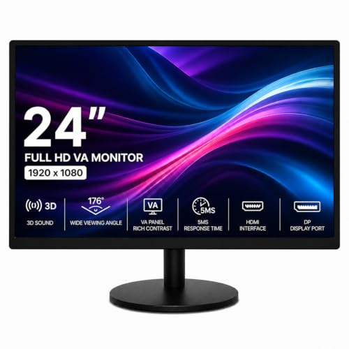 Thrink Full HD VA Monitor 1920 x 1080, Slim Desktop Computer Screen with HDMI DP, 5ms Response Time, Wide Viewing Angle, Ideal for Work & Home Setup (24)