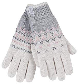 HEAT HOLDERS - Damen Winter Fleece Strick Elegant Norwegermuster Handschuhe (S/M, Cream (Trondheim))