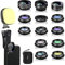 Godefa Kit obiettivo fotocamera telefono, 14 in 1, lenti con luce selfie per iPhone 14 13 12 11 Xs X Pro Samsung e altri smartphone Android, clip universale su grandangolo+macro + obiettivi fisheye