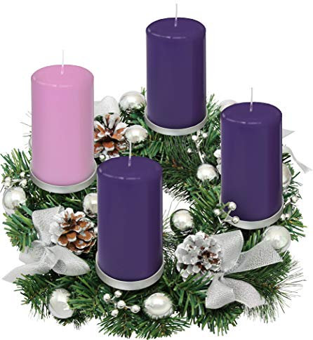 Silberfarbene Schleife Adventskranz Ring Kerzenhalter für Stumpen Adventskerzen - Große Größe - Weihnachten Adventskränze Kerzenständer - Adventskerzendekor - Adventsgeschenke