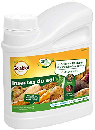 SOLABIOL Insectes Du Sol - 600g - Jusqu'à 125m² - Granulés A Epandre - Dosage Facile - Taupins et Mouches De La Carottes - Utilisable En Agriculture Biologique SOSOL600