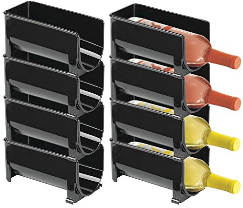mDesign Range Bouteille Moderne (Lot de 8) – casier à Bouteilles superposable pour Bouteilles d'eau et gourdes – Support pour Bouteille de vin pour la Cuisine ou Le Garde-Manger – Noir