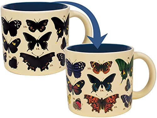 The Unemployed Philosophers Guild Tasse transformant la chaleur en forme de papillon – Le café chaud révèle 18 papillons dans de beaux détails colorés, livré dans une boîte amusante, 414 ml.