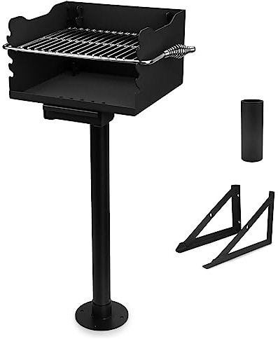 Stanbroil Outdoor-Holzkohlegrill, robuster Stahl-Park-Stil, Holzkohlegrill mit Edelstahl-Grillrost und oberer/im Boden Bodenpfosten für Camping und Hinterhof