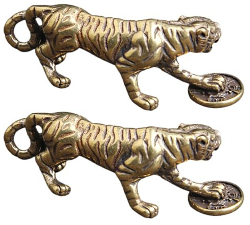 FAVOMOTO 2 Stück Chinesische Fengshui Handgemachte Messing Tiger Statue Glück Statuen Desktop Figur Home Office Einweihungsparty Geschenk