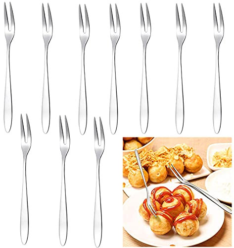DHER Teller, kleine Gabeln für Obstsalat, Gebäck, Kuchengabel aus Edelstahl, Set mit Obstgabeln für Obst, Gemüse, Salat, Kuchen, Dessert, einfarbig, 10 Stück