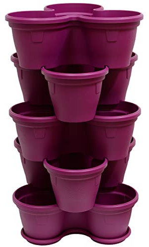Gariella 5X Blumentopf Säulentopf Pflanzturm Hochbeet Pflanztopf-Kübel mit Untersetzer stapelbar bruchfest widerstandsfähig farbig Kunststoff