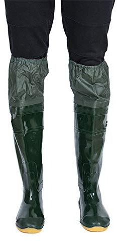 QTDZ Stivali Pesca Leggeri in PVC/Nylon, Pantaloni da Trampolieri Spessi E Super Alti con Restringimento Elastico, Stivale in Gomma Impermeabile Antiscivolo Taglia 35-45 per Uomo Donna,Verde,43 EU