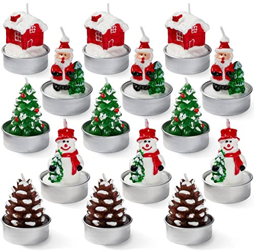 THE TWIDDLERS -15 Mini Christmas Tealights, Designs Include Xmas Tree & Santa Shaped Candles - Festive Table Decor - Christmas Tablescape Decorations - Stocking Fillers