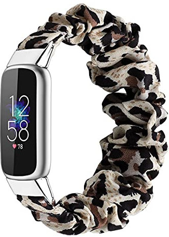 Gimuk Scrunchie Armband kompatibel mit Fitbit Luxe Armbändern, weicher elastischer gewebter Stoff Frauen Mädchen Uhrenarmband Ersatzarmband Armband für Luxe Fitness Tracker Klein Groß Leopard