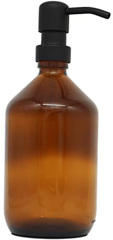 A Good Smile DIY Glas Seifenspender Edelstahlspender 500ml mit Aufkleber zum selbst gestalten Braun/Schwarz