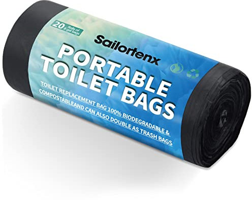Sailortenx 20 tragbare Toilettenbeutel, 100 % kompostierbar, 2.7 l, Campingtoilette, mit 1.8 l Eimer, Toilettenabfallbeutel, Einwegtoilettenbeutel, tragbares Töpfchen für Outdoor, Camping usw