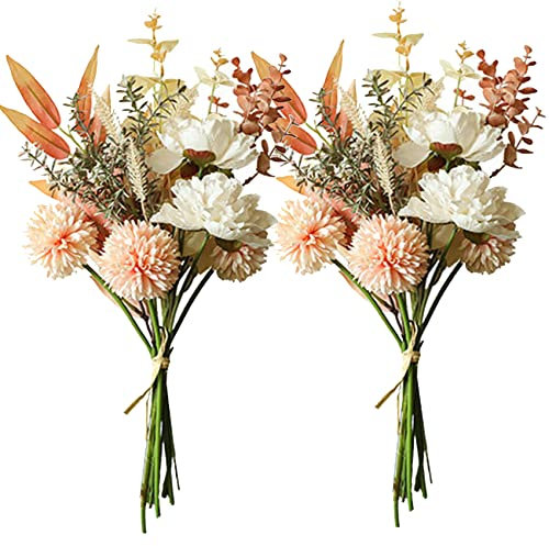 hanlongyu Fiori artificiali di seta di tarassaco per la decorazione della casa e matrimonio, 2 bouquet di fiori finti tavolo da pranzo centrotavola. Piante artificiali composizione di fiori di pesco