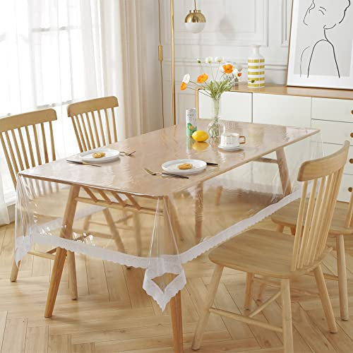 meioro Transparente Tischdecken Tischdecke Schutz Rechteckige wasserdichte Tischschutz Spitze Tischfolie Tischfolie Geeignet für Innen und Außen (Transparent Spitze, 150×190cm)