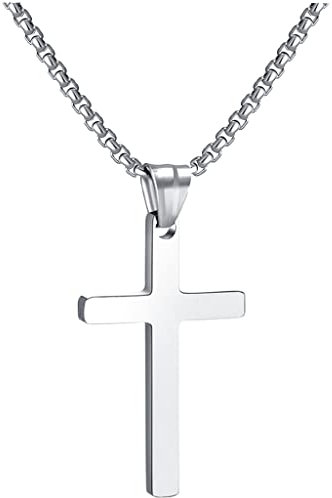 RWQIAN Kreuzkette Herren Kreuz kette Silber 20 Edelstahl Jungen Anhänger Kreuz Halskette Schmuck für Damen
