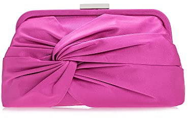 IXEBELLA Abendtasche für Damen, elegant, weich, plissiert, Knoten, Party, Clutch, Satinrahmen, formelle Handtasche für Hochzeit/Abschlussball/Cocktail, Knallpink (Hot Pink), Small