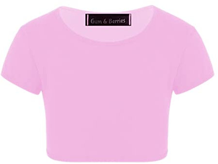Kids Girls Neon Fluorescent Plain Short Sleeve Crop Tops T-Shirt Tee Top Dance Wear Gymnastic Fancy Dress Colour: Baby Pink - Size: 5-6 Years