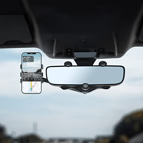 niCWhite Rear View Mirror Phone Holder 360 Rotatable and Retractable Car Phone Mount Multifunctional Rearview Mirror Cell Phone Holder for Most Mobile Phones & Vehicles