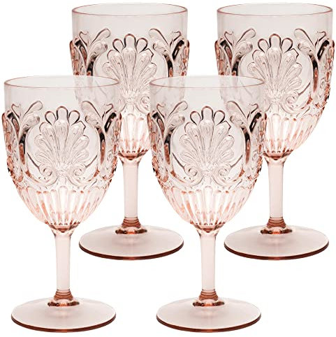 Komorebi Shatterproof Acrylic Wine Glasses - Unbreakable Plastic Goblets, BPA-Free & Drop-Proof Glassware - Elegant Drinkware for Indoor & Outdoor Use - 14oz, Set of 4 (Pale Pink)