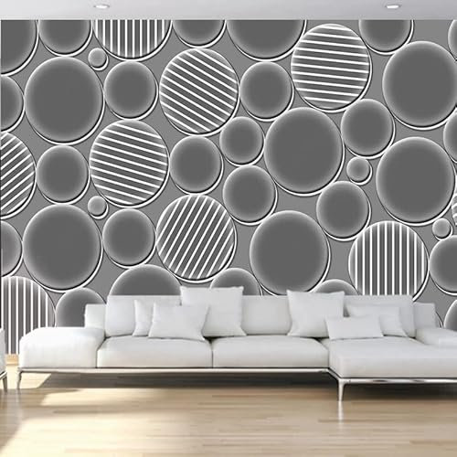 KOMEDO 3D Grauer Kreis Runde Wandbilder Vlies geprägte Tapete für Schlafzimmer Wohnzimmer TV Sofa Hintergrund Wandmalerei -450x300cm