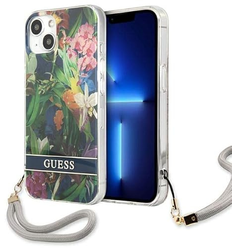 Guess GUHCP13SHFLSB Hülle für iPhone 13 mini 5,4 blau/Blue hardcase Flower Strap