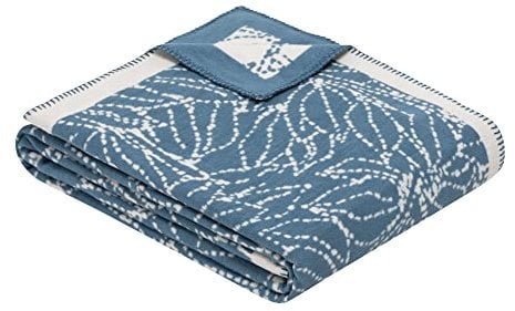Ibena Ericeira Baumwolldecke 140x200 cm - Made in Germany Kuscheldecke aus Biobaumwolle blau, angenehm leicht und kuschelweich